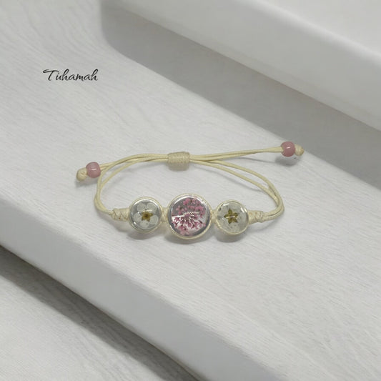 سوار أنيق ثلاث خرز بأزهار طبيعية والوان مختلفة